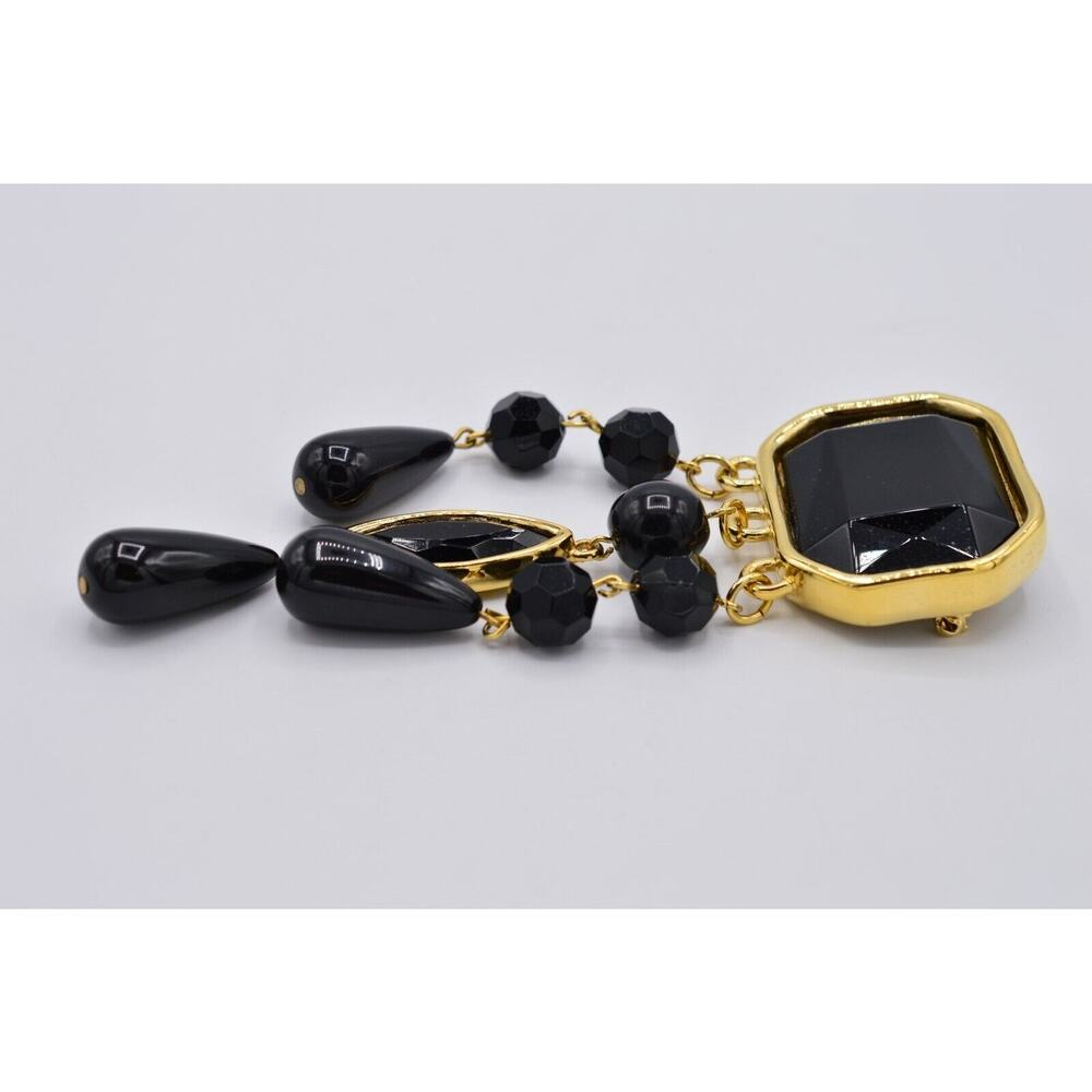 Givenchy Vintage 5" Crystal Pin Brooch Gold Black Chunky Heavy Signed 80s BinAC - Picture 2 of 7